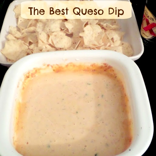 The Best Queso Dip:  Warm, spicy, smooth, and cheesy dip for tortilla chips.