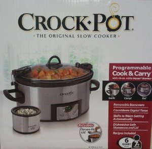  Crock Pot SCCPVL619-S 6-Quart Cook & Carry Slow Cooker with 16-Ounce Little Dipper Warmer - Stainless Steel