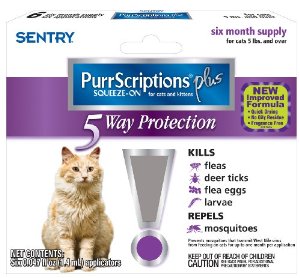  Sentry PurrScriptions Plus Flea and Tick Squeeze-On Cat Over 5-Pound 6 Dose