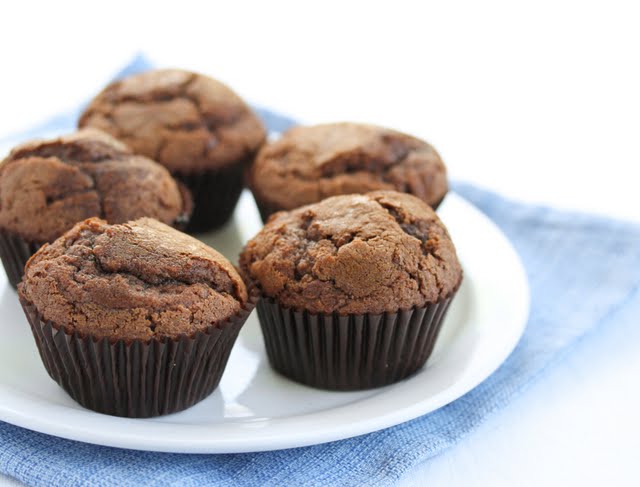 photo of a plate of Chocolate Espresso Muffins