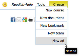 Click "Create" menu, and select "New ad" link to create a new ad Click "Create" menu, and select "New ad" link to create a new ad