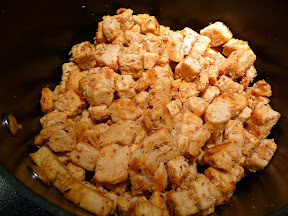 cooking Quorn chick'n, seasoned for vegetarian chicken fricassee