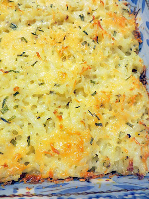 Recipe for Chive and Onion Cheesy Hash Brown Potatoes, vegetarian and a cozy casserole for a winter day or a holiday potluck