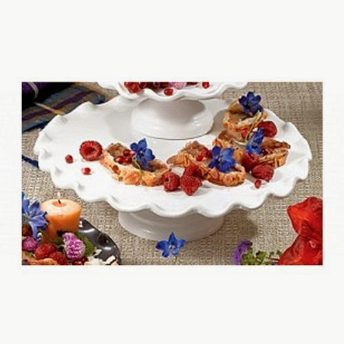 13 1/2 dia. x 4 inch Scalloped Cake Stand with Pedestal Sandstone Ginger 1 Ct