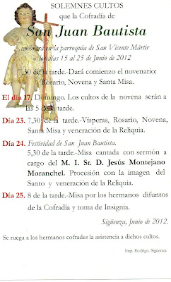 Cartel anunciador de los cultos de la cofradía de San Juan Bautista de Sigüenza