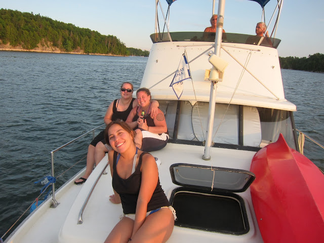 Kim, Jen and Lauren enjoying sunset on Lake Champlain