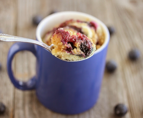close-up of Blueberry Muffin With Streusel Topping Mug Cake