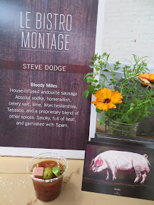 Portland Monthly's Country Brunch 2013, Bloody Mary Smackdown, Le Bistro Montage Steve Dodge created the Bloody Miles with house-infused andouille sausage, Absolut vodka, horseradish, celery salt, lime, Worchestershrie, Tabasco, other spices and garnished with Spam
