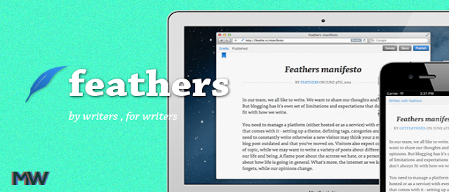 feathe.rs , feathers blogging back to basics , a great app for writers , literature on web , distraction free writing  , oAuth twitter , simple Interface UI/UX