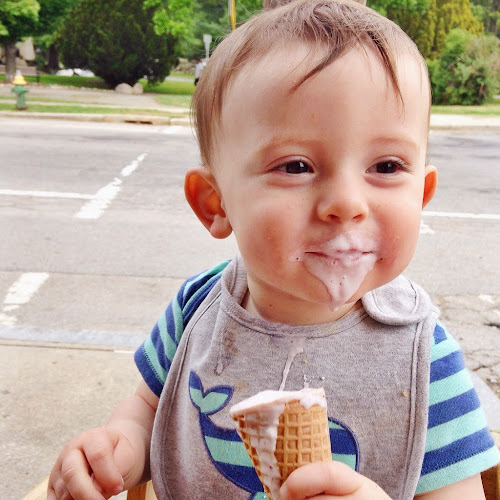 Baby eating ice cream tall mom tiny baby