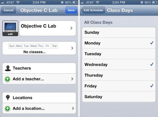 iHomework for iPhone managing courses and terms