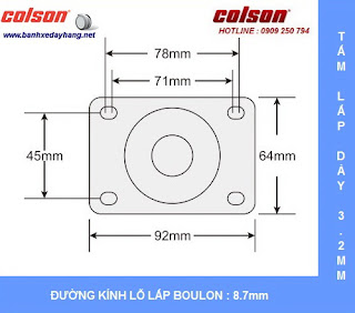 Kích thước Bánh xe cao su lăn êm không ồn Colson Mỹ 4 inch | STO-4856-448BRK4 sử dụng ổ bi