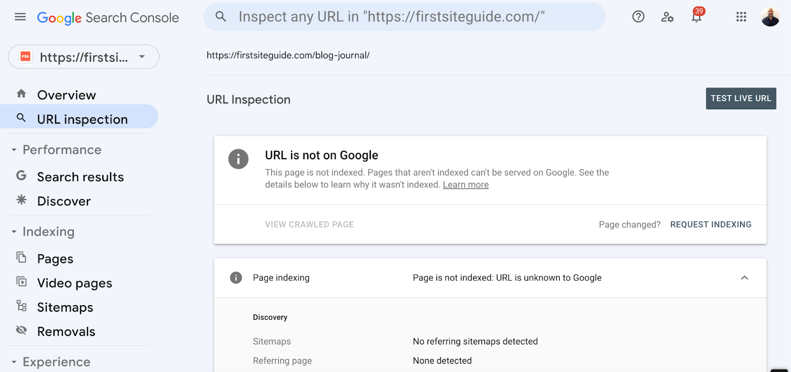 google not indexed url