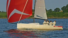 J/70 one-design sailboat- sailing off Newport
