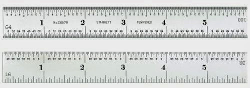  Starrett C607R-6 Spring Tempered Steel Rule With Inch Graduations, 6
