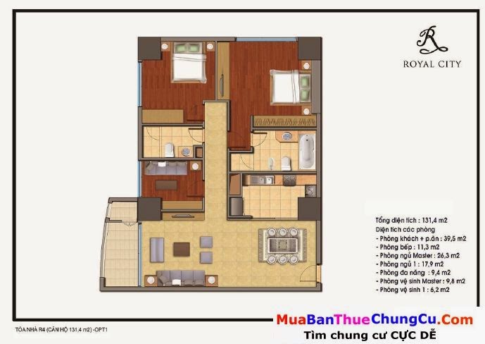 Căn hộ 131.4m2 R4 Royal City