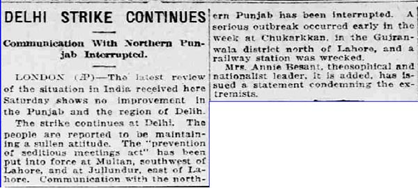 Old India Photos - News published in London on 20-April-1919 Old India Photos - News published in London on 20-April-1919