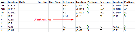 Blank Lines on Electra E6 Connections Report