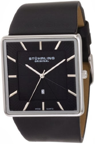Stuhrling Original Men's 342.33151 Classic Ascot Saratoga Swiss Quartz Ultra Slim Date Black Leather Strap Watch
