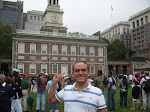 In front of Independence Hall, along with the Marines who were filming one of their commercials at the time