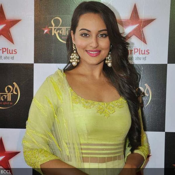 Bollywood starlet Sonakshi Sinha poses during shooting of a special Diwali show for a Star Plus. (Pic: Viral Bhayani)