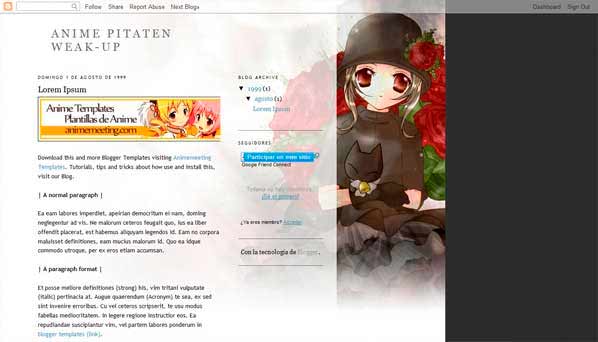 anime blogger template Pita-Ten