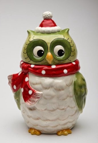  Cosmos Gifts 10901 Owl Design Ceramic Holiday Cookie Jar, 9-5/8-Inch