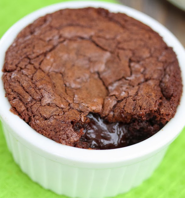 close-up photo of the brownie in the ramekin