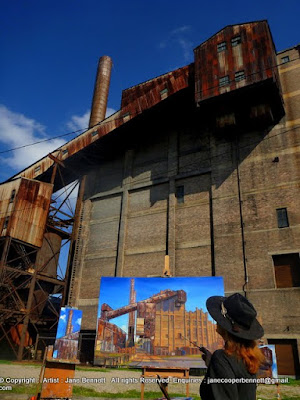 Industrial Heritage and urban decay - Plein air oil painting of the White Bay Power Station by artist Jane Bennett