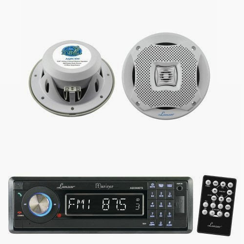  Lanzar Marine Receiver and Speaker System Package for your Boat, Pool, Deck, Patio, etc. - AQCD60BTB AM/FM-MPX In-Dash Marine Detachable Face Radio CD/SD/MMC/USB Player  &  Bluetooth Wireless Technology - AQ5CXW 400 Watts 5.25'' 2-Way Marine Speakers (White Color) (Pair)