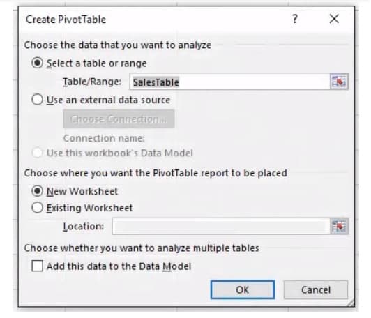 Select the Table you have created or the Range you need for the Pivot Table/ Pivot table in Excel. 