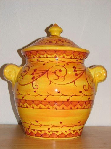  Pier 1 One Hand Painted Earthenware Karistan Large Cookie Jar Canister with Lid
