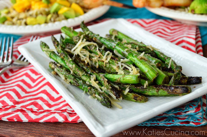 Grilled Parmesan and Pepper Asparagus via KatiesCucina.com #recipe #sidedish #grilling