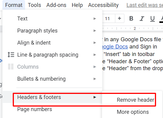 remove the header from Google Docs