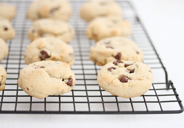 photo of chocolate chip cookies on a baking rack
