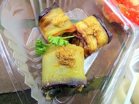Badrijani Eggplant, Garlic and Walnut rolls Kargi Gogo food cart portland Georgia food