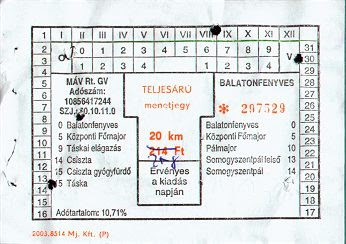 Jegyvizsgáló által kiadott bárcajegy