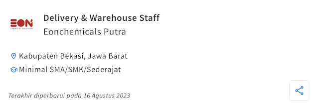 Lowongan Kerja Warehouse Staff di Eonchemicals Putra