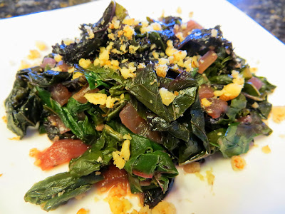 Four Greens with Garlic Saute with mustard greens, kale, turnip or dandelion greens, and swiss chard. Have it with rice, as a side dish to a protein, top it with nuts as shown or with a poached egg