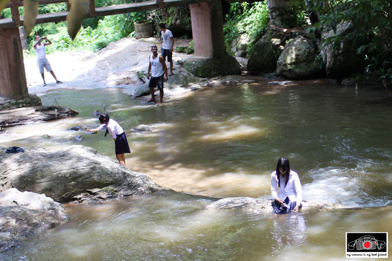 School girls at waterfall
