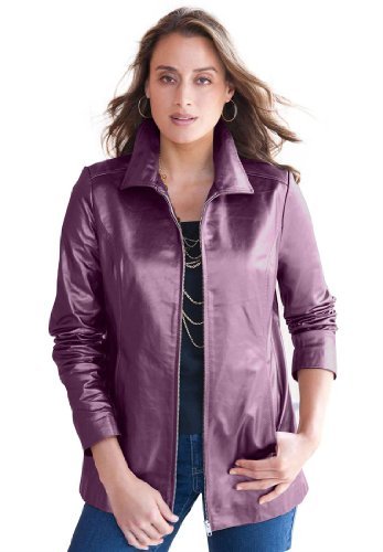 Jessica London Women's Plus Size Leather Jacket With Zip-Front Boysenberry,24