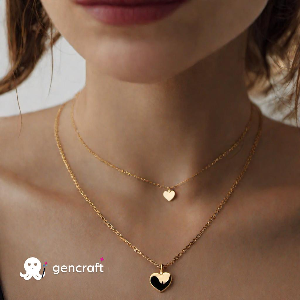 women wearing gold heart necklace image