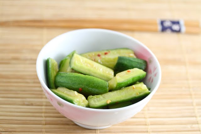 a bowl of cucumber salad.