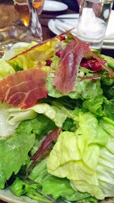 Escarole Salad with Cashel Irish blue, pomegranate, prosciutto and shallot vinaigrette for the Raven and Rose and Goose Island Brewers' Dinner Series event on December 7, 2014