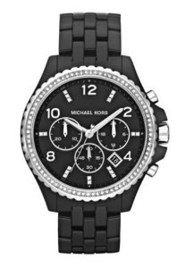 Michael Kors Women's Black Plastic Link Bracelet Quartz Chronograph Black Dial