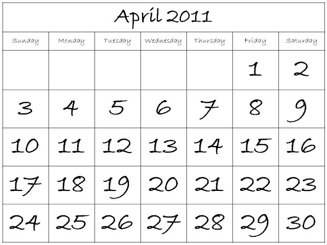 blank calendar 2011 april. this lank calendar, april