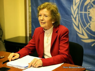 Mary Robinson, envoyée spéciale du secrétaire générale de l'ONU dans la région des Grands Lacs, lors d'une présentation de la situation de la RDC deva