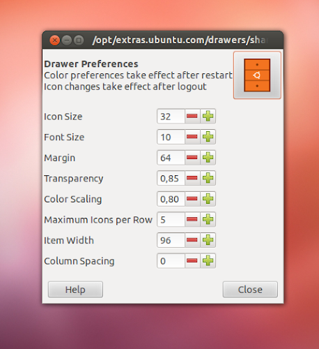 Drawers su Ubuntu 12.04 - preferenze