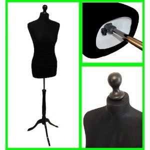 Buy Size 6-8 BLACK Female Dressmaking Mannequin Dummy & Tailors Bust on Black Tripod Stand