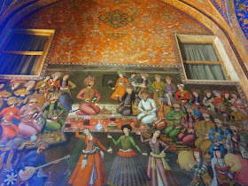 Colorful Paintings inside Chehel Sotun Palace, Isfahan, Iran